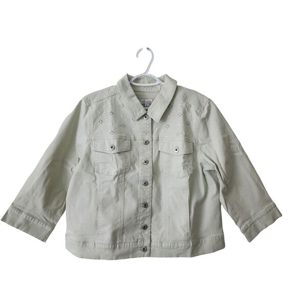 Denim&Co Jackets & Blazers - Denim&Co Womens Embroidered 3/4 Sleeve Jacket Ivory Cotton-Blend D&Co QVC Size L